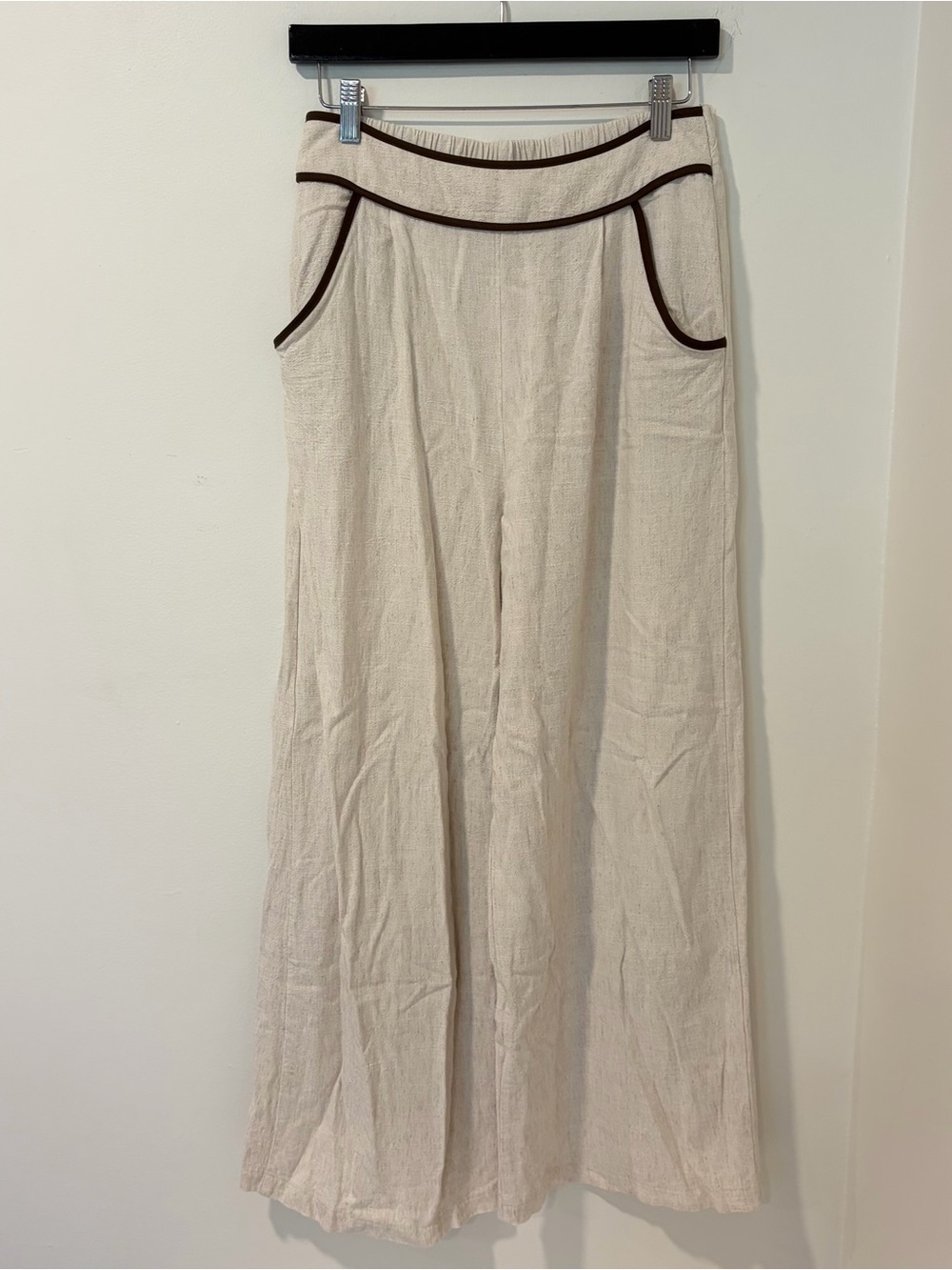 Sienna Sky Wide Leg Elastic Waist 100% Linen/Rayon Boho Pants - Flax - Medium